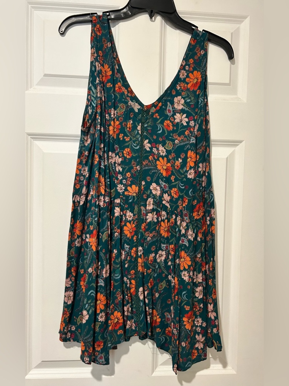 Daytrip Teal Floral Tank Top with Orange and Pink Flowers